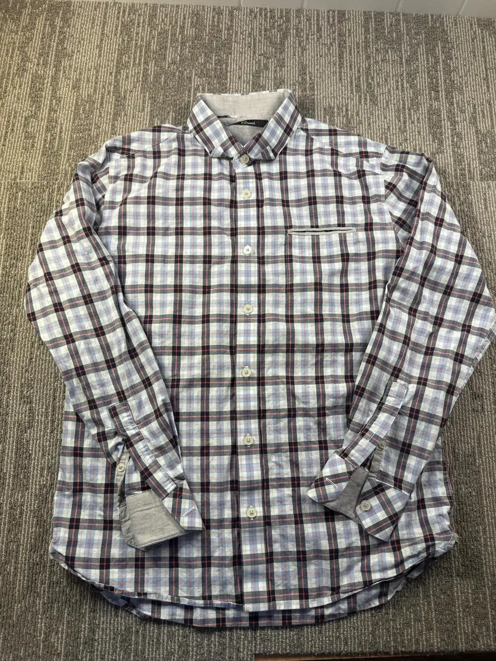 7 Diamonds Shirt Mens Small Blue Plaid Long Sleeve Button Up Lightweight Casual